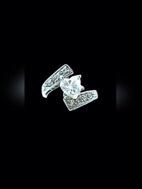 925 Sterling Silver Heart & Round Clear CZ Ring Size 7
